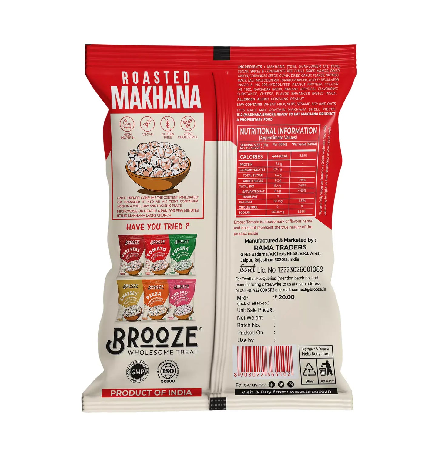 Brooze Tomato Roasted Makhana - 11g/pack